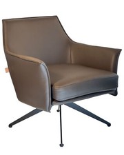 SIX Aurio Echtleder-Drehstuhl Braun – Mid-Century Lounge Chair mit Metallbasis