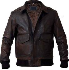 Herren Militär A2 Bomber Lederjacke Handarbeit weiches Lammleder braun Retro ...