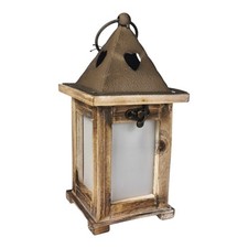 Laterne aus Holz, Metall 22,5cm LED natur braun mit Sprossen Holzlaterne