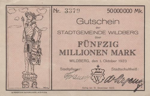 Notgeld wildberg millionen - wildberg,