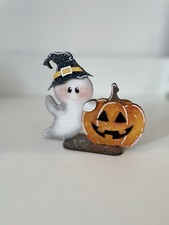 Handgefertigte Holzfigur – Halloween Geist mit Kürbis – bemalt mit Acrylfarbe ?