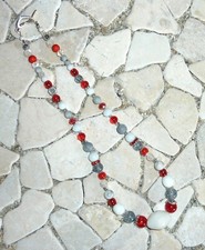 ★ kurze Kette ★ Collier ★ grau, rot & weiß ★