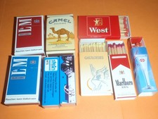 9x Streichholzschachtel Zigarettenwerbung s.Fotos alte Ausgaben Camel L&M West