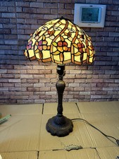 Lampe Leuchte Bleiglas Tischlampe Vintage Tiffan.Stil Bronze Baum Fuß 58cm H
