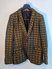 Stilvolles Anzug Revers Ein-Knopf-Slim Fit Langarm-Jacke Blazer Gold Muster