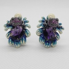 Zirkonia Emaille Ohrringe FROSCH II 925 Silber Black Rhodium