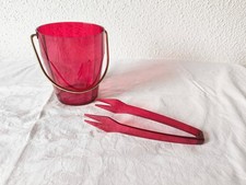 DDR Eiswürfelbehälter Eiseimer Partyeimer mit Eiszange Kunststoff rot (1)