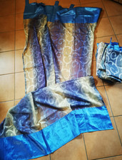 6 x Vorhangschal blau/grün/gelb mit Ornament Schlaufen Dekoschal ca 237 x 143 cm