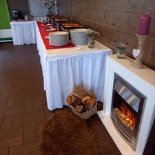 Polyester Tischrock Skirting 4-6m Weiß | Party- & Hochzeitsdeko | Tischdeko fest