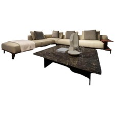 Poliform Sofa Brera Stoff Kiala Champagne Beige Kernleder Castagna Braun 