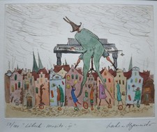 Graphik, Original Radierung koloriert "Lübeck, Musiker ", Sacha von Hagemeister