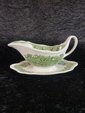 Sauciere mit Unterteller Adams China Englisch Scenic Grün Porzellan Keramik 