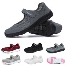 Damen Fitnessschuhe Atmungsaktive Mesh Walkingschuhe Sport Slipper Klettverschlu