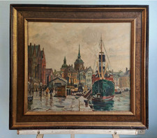 Hafen Stralsund Ölgemälde von Waldemar Sewohl (1887-1967) Schiffe