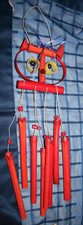 Windspiel Bambus Klangspiel rot Bamboo Wind Chime Deko * Katze * Vintage