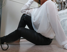 ♥ Chiffon Blusenshirt Shirt  Weiß Edel Multiblue Glamour Gr. 42 ♥