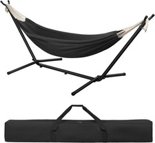 Hängematte mit Gestell Hängemattenset Sonnenliege bis 200kg  Anthrazit 01atc