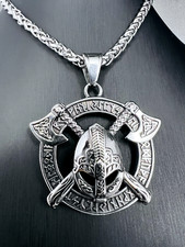 Wikinger Krieger Schild Anhänger Edelstahl Kette Runen Kreis Herren  Biker 263A