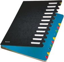 Leitz Pultordner, A4, 12 Fächer, Farbige Trennblätter, 3 Sichtlöcher, Karton