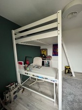 Hochbettgestell, weiß gebeizt, 140x200 cm Neupreis 400 €