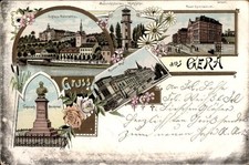 Litho Gera in Thüringen, Realgymnasium, Aussichtsturm, Schloss,... - 4648776