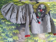 Kinder Grusel Clown Kostüm 146-152 3tlg Bluse Rock Maske Halloween Karneval
