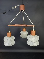 Mid Century Danish Design Teak Pendelleuchte 3-flammig Glaslampe 60er