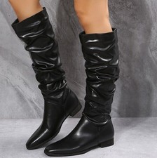 Kniehoch Stiefel Damen Freizeit Boots Falten Slouch Schlupf Party Outdoorschuhe