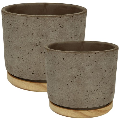 Keramik mit holz blumentopf - keramik,