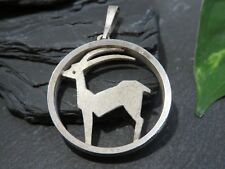 925 Silber Anhänger Bauhaus? Postmodern Gemse Alpin Berge Groß Rund Tracht Top 