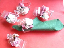 5 Servietten Ring Tuch Halter Handarbeit Blumen Perlen Glas