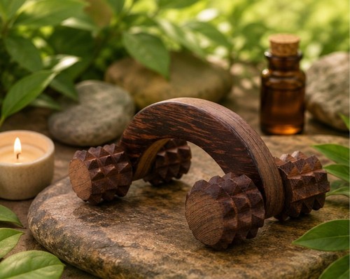 Holz massagegerät mit rad - holz,
