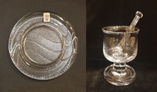 Holmegaard Jorgensen 1982 Glas Aschenbecher WAVE Ø15cm + Globetrotter Grog Glas