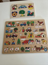 KINDER HOLZ STECKPUZZLE "FARMTIERE" Holzpuzzle Kleinkinder