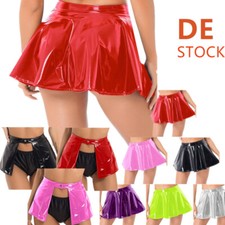 DE Damen Wetlook Lackleder Röcke Party Cosplay Minirock glänzend PVC Rock Club