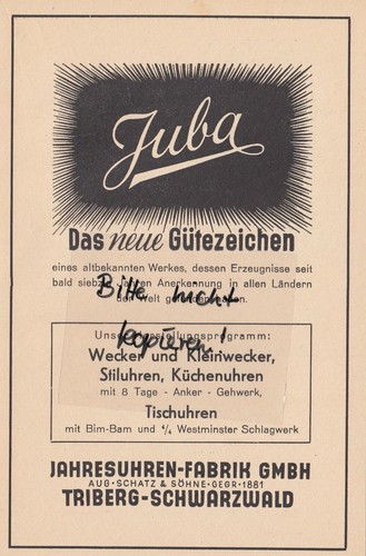 Triberg werbung 1950 - 1950,, aug