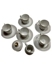 Seltmann Vohenstrauß Kaffeeservice Porzellan 10tlg 4 Gedecke Weiß Geometrisch