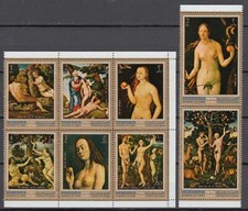Manama 1971 ** Mi.655/62 A Aktgemälde Nude Paintings Adam Eva Eve Kunst Art