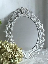 Shabby Spiegel Wandspiegel Badspiegel Frisierspiegel, Eisen Weiß Brocante oval