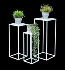 Blumenhocker Metall Weiß Eckig Blumenständer Beistelltisch 96482 3er Set