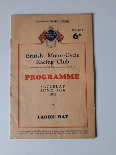 Brooklands programm juni 1932 - programm,