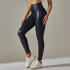 Damen Lack-Optik Leggings Leggins Leder-Optik High-Waist Blau Dunkelblau XL