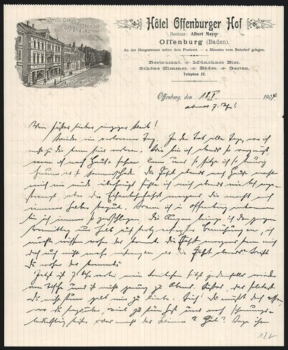 Rechnung offenburg 1904 - rechnung, hotel