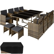 Rattan Sitzgruppe Palma 8+4+1 mit Schutzhülle natur/dunkelgrau B-Ware