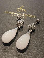 Ohrringe Weißer Achat Pampeln 925 Silber Kugel Design Damen Ohrhänger Vintage