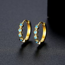 Damen Kinder Ohrringe Klapp Creolen Rhodiniert Türkis Ohrschmuck Kinderschmuck