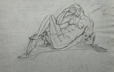 weiblicher Akt Eule Maske female nude Bleistift Zeichnung pencil drawing dessin