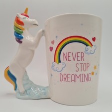 ? Einhorn Tasse Never Stop Dreaming Regenbogen Becher Kaffeetasse mit 3D Henkel