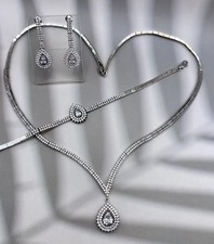 Set Collier Armband Ohrringe 925 Silber Schmuck Hochzeitsschmuck Kette Armreif 