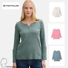 TOM TAILOR Damen Gestreiftes Langarm Shirt mit Henley Stretch Oberteil NEU